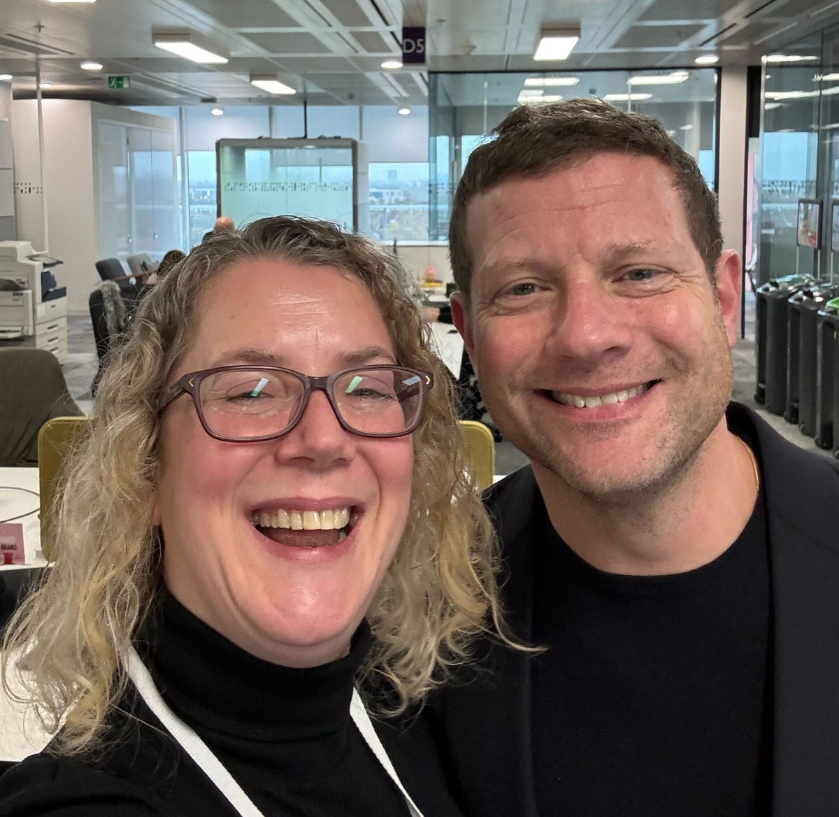 Hayley with Dermot O'Leary in the White City offices Hayley with Dermot O'Leary in the White City offices